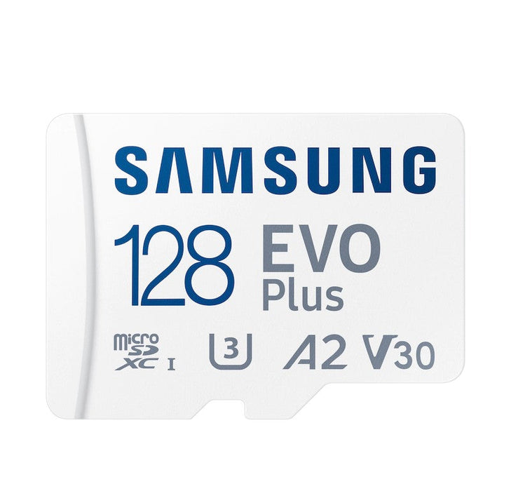 Samsung EVO Plus microSD 128 GB-kort (vatten-/röntgen-/magnet-/temperatursäker)